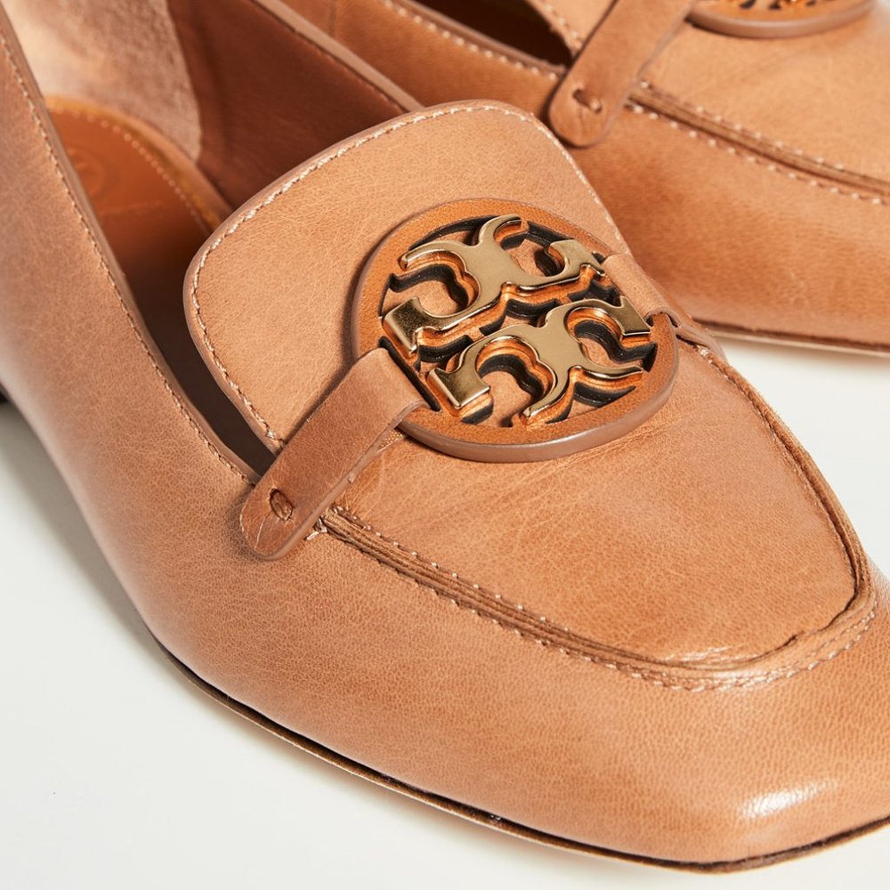 Tory Burch NIB MILLER METAL-LOGO LOAFER LEATHER Tan 11 - Picture 8 of 9